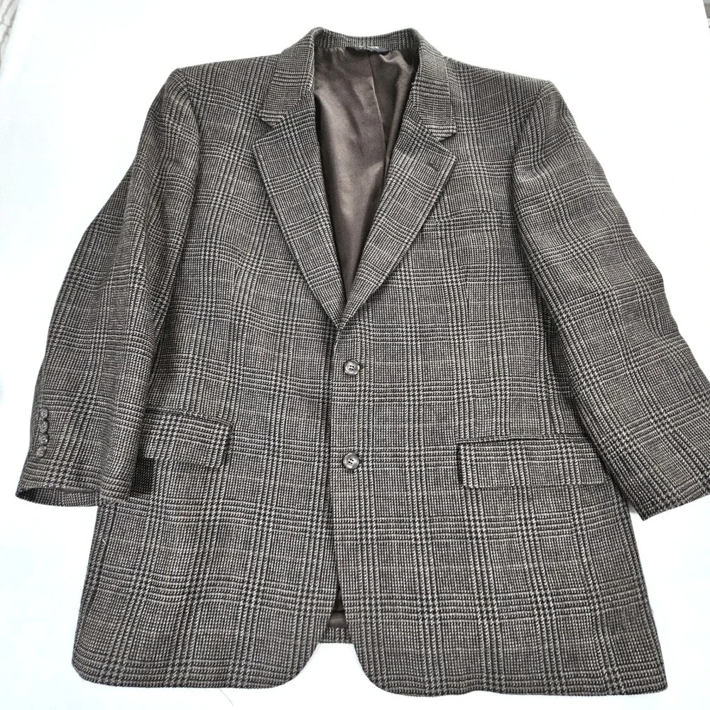 Jos. A. Bank Executive Collection Brown Glen Plaid Wool Blazer Sport Coat 48R